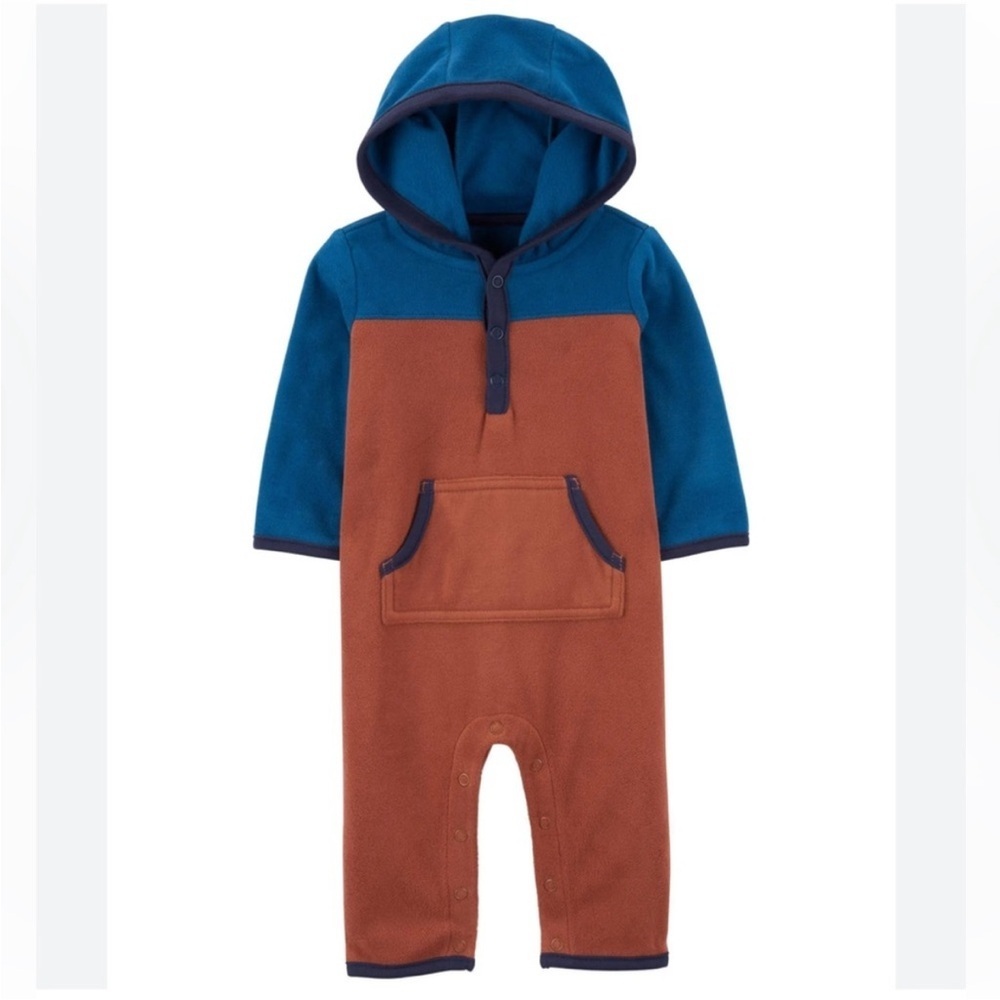 Carter’s Baby Boy Color Block Fleece Hooded Jumpsuit 3 Months NWT